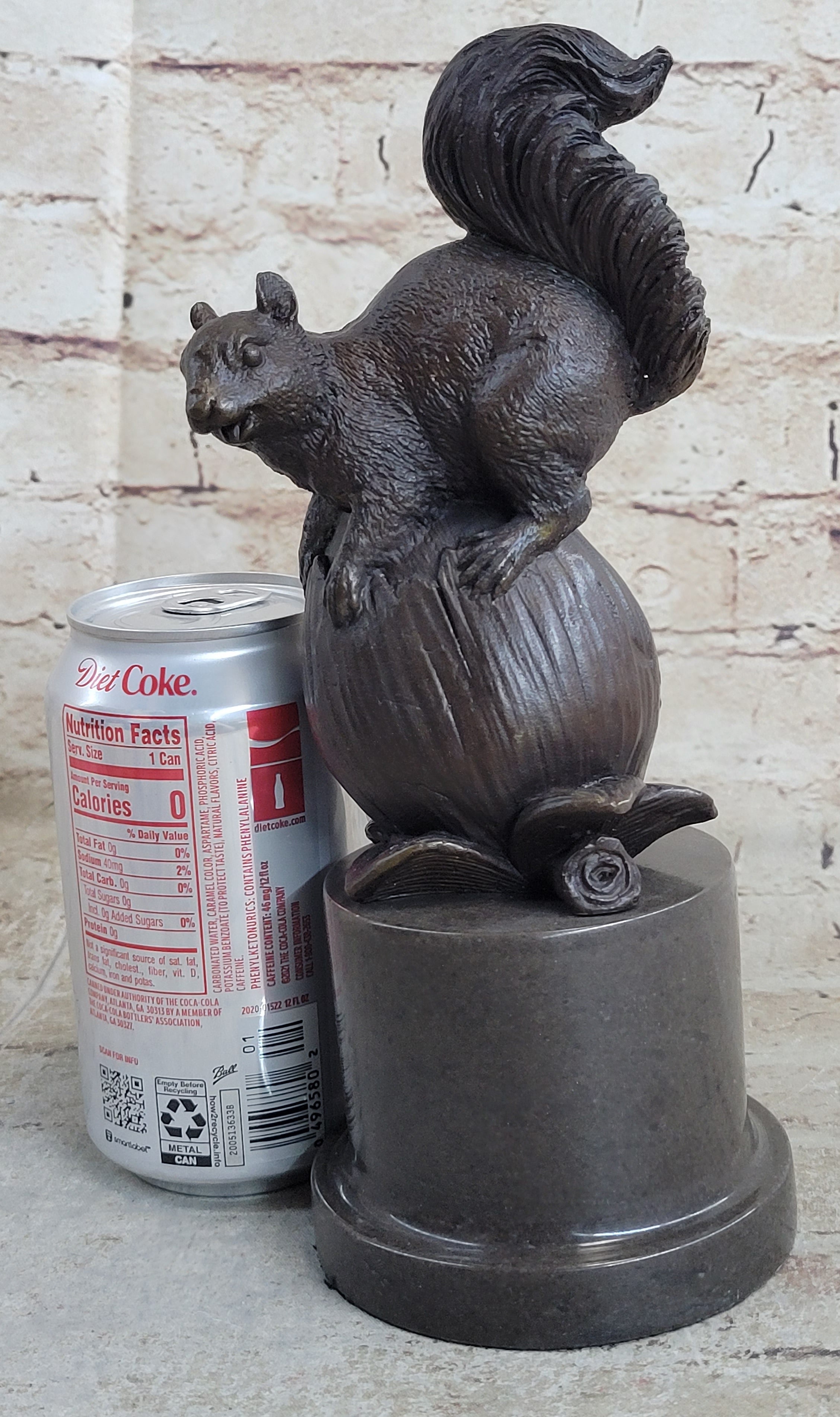 Squirrel on Acorn Bronze Metal Sculpture 9" x 4"