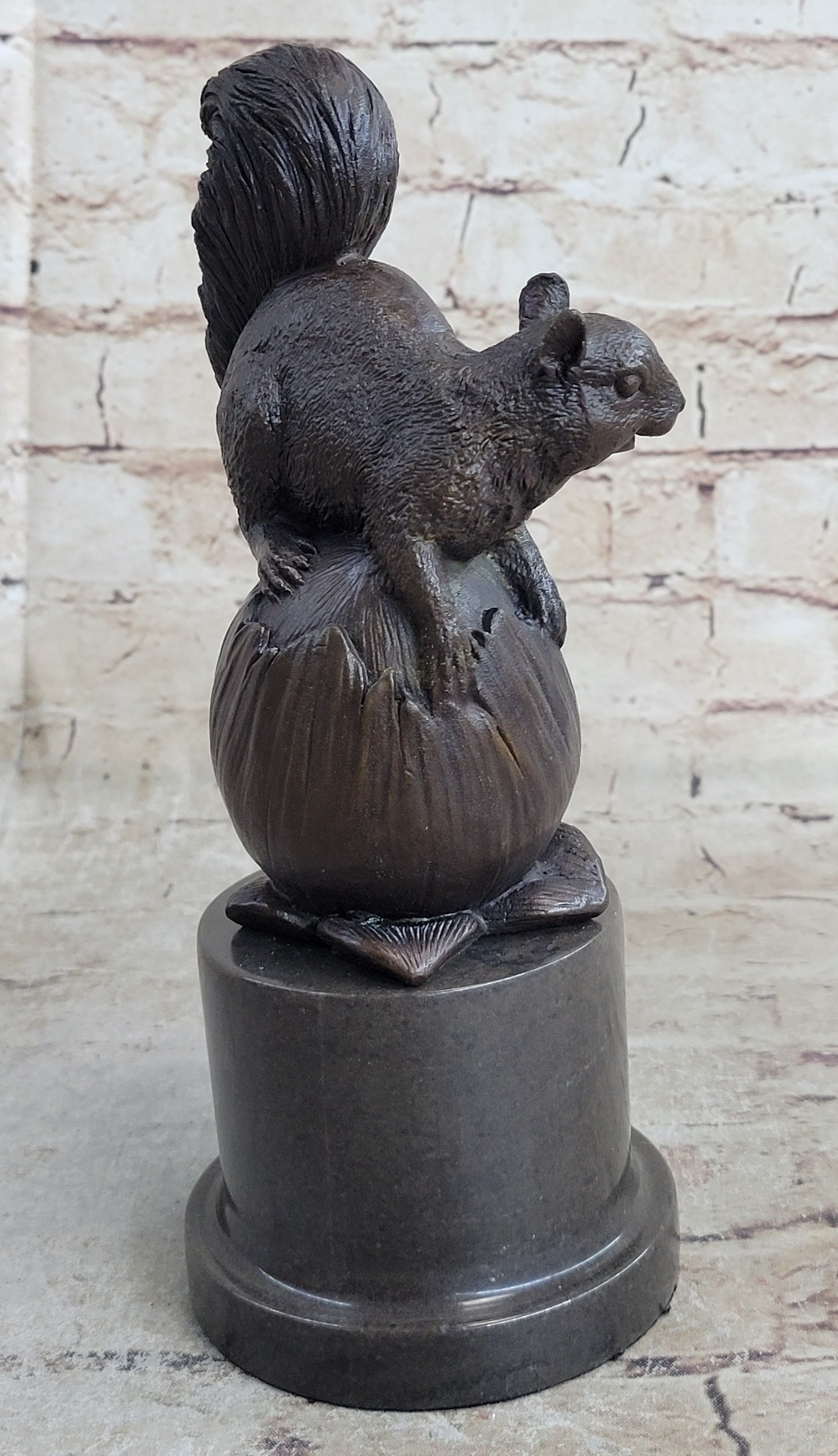 Squirrel on Acorn Bronze Metal Sculpture 9" x 4"