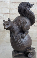 Squirrel on Acorn Bronze Metal Sculpture 9" x 4"