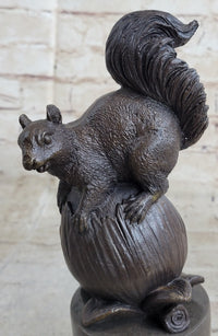 Squirrel on Acorn Bronze Metal Sculpture 9" x 4"
