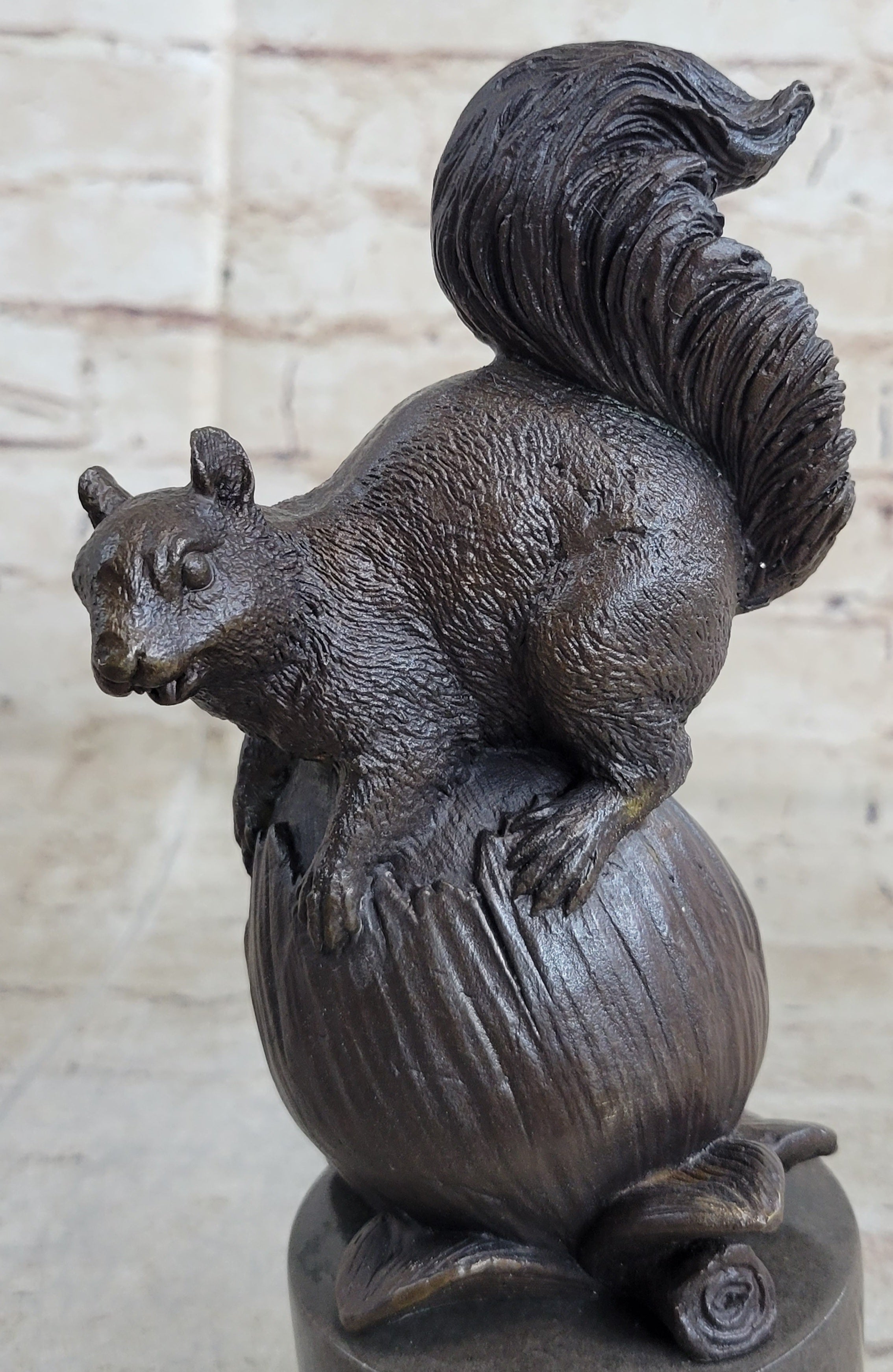Squirrel on Acorn Bronze Metal Sculpture 9" x 4"