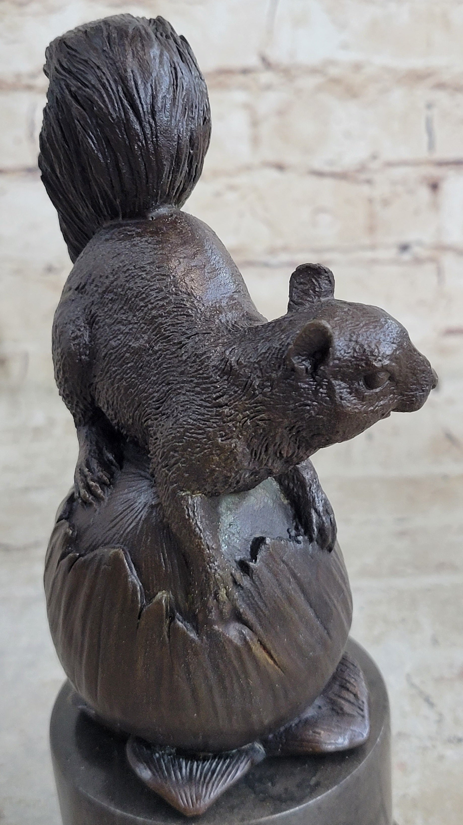 Squirrel on Acorn Bronze Metal Sculpture 9" x 4"