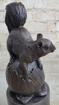 Squirrel on Acorn Bronze Metal Sculpture 9" x 4"