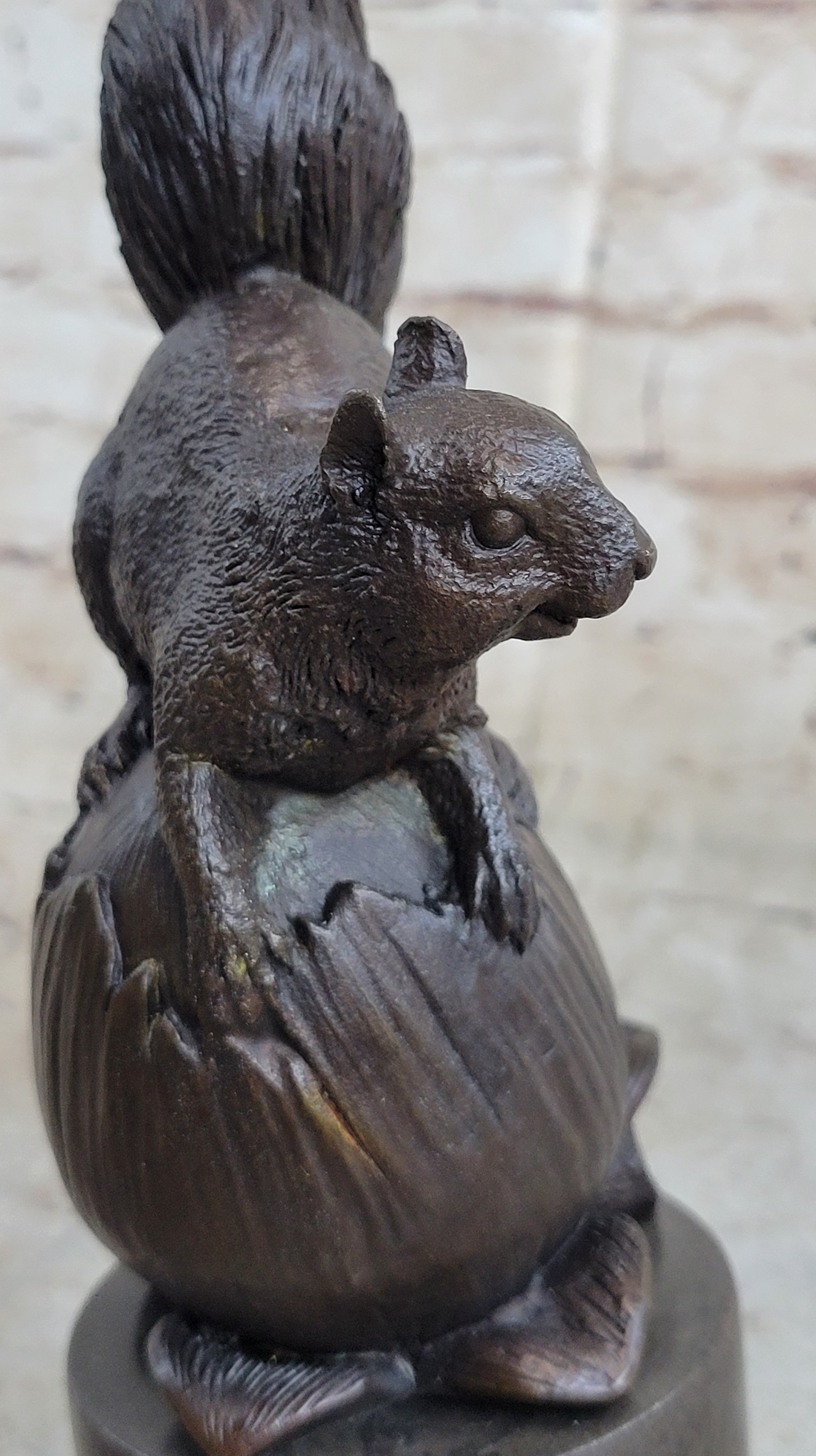 Squirrel on Acorn Bronze Metal Sculpture 9" x 4"