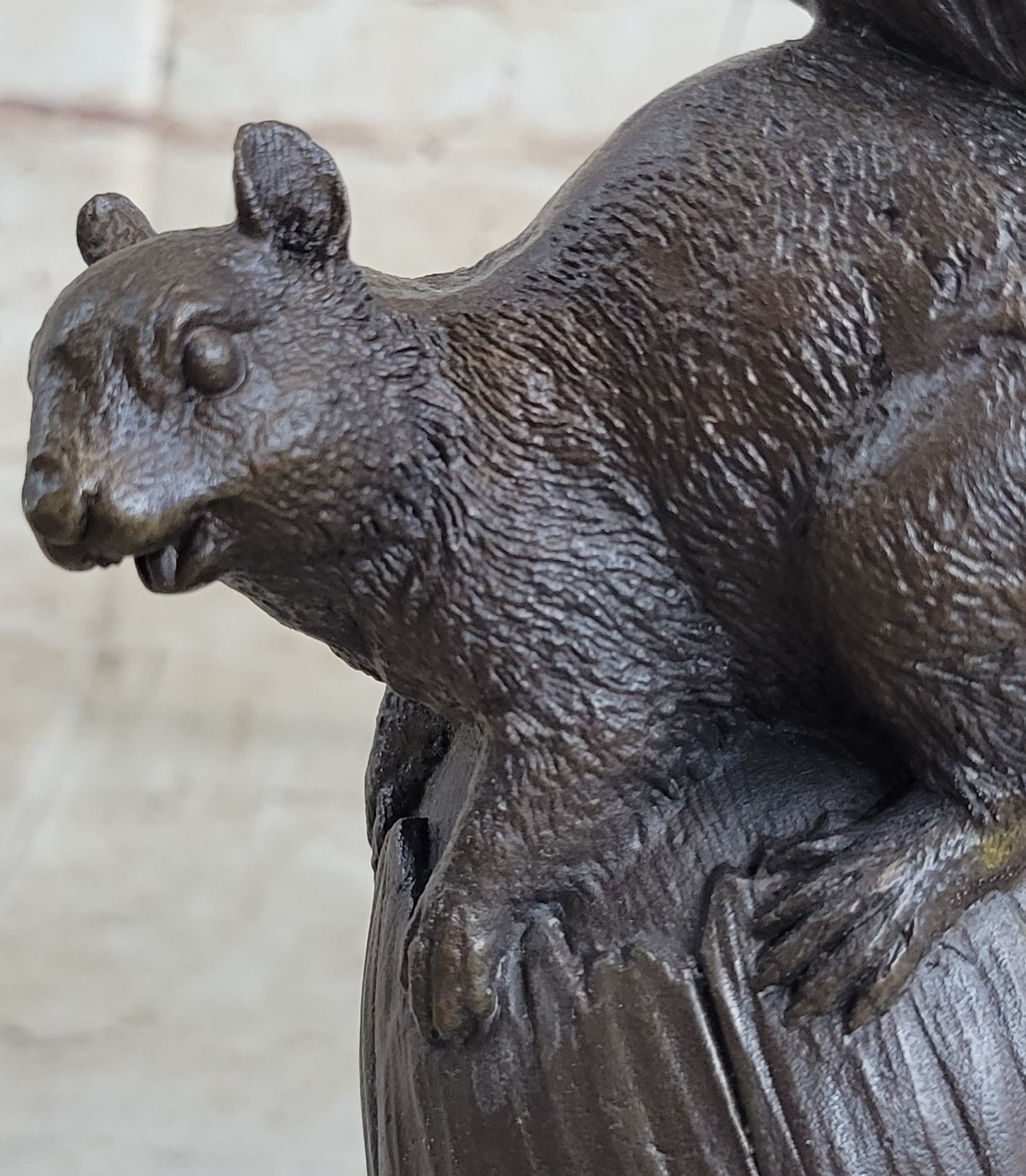 Squirrel on Acorn Bronze Metal Sculpture 9" x 4"
