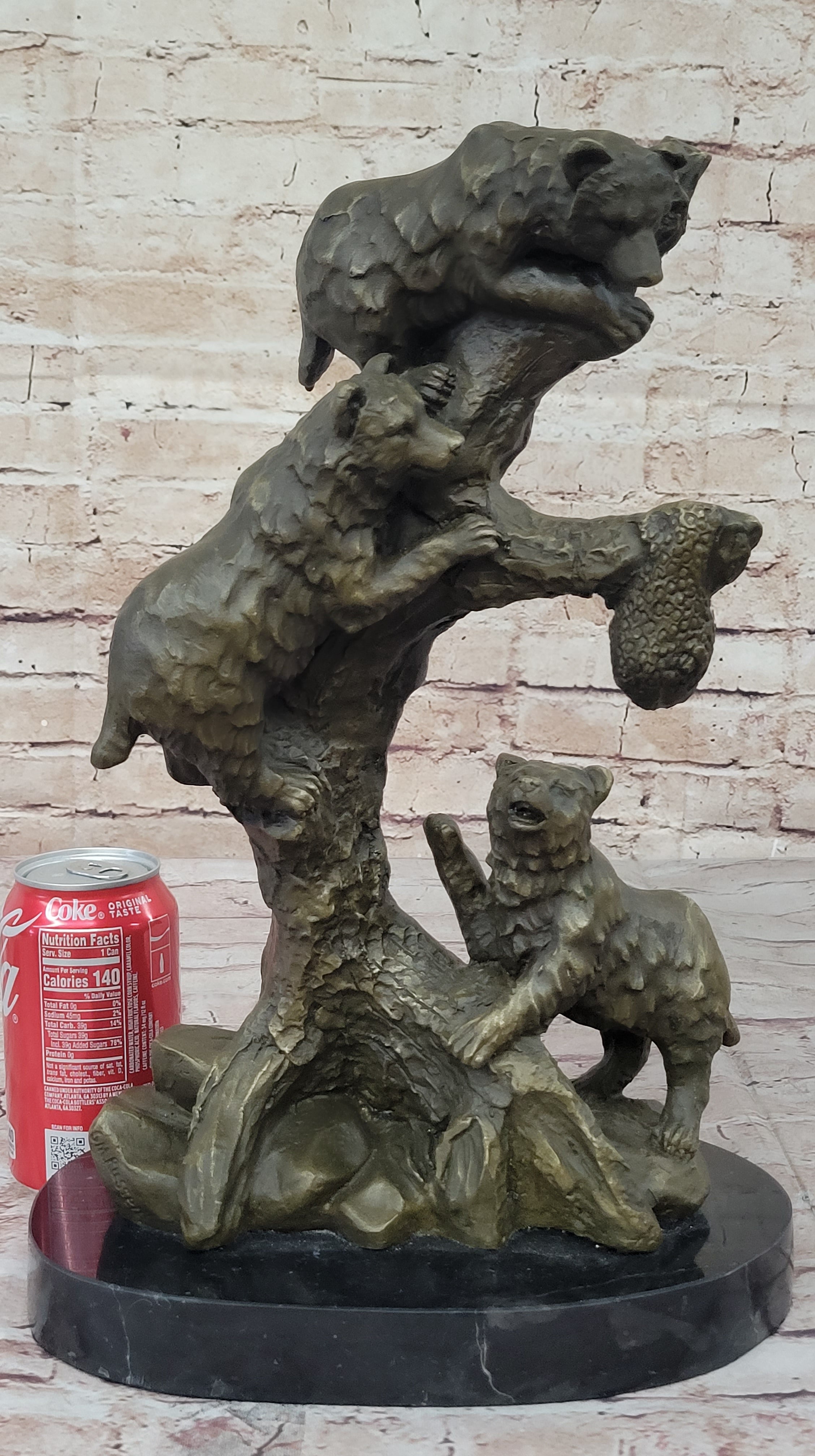Bear Family Looking for Honey Bronze Sculpture Marble Base