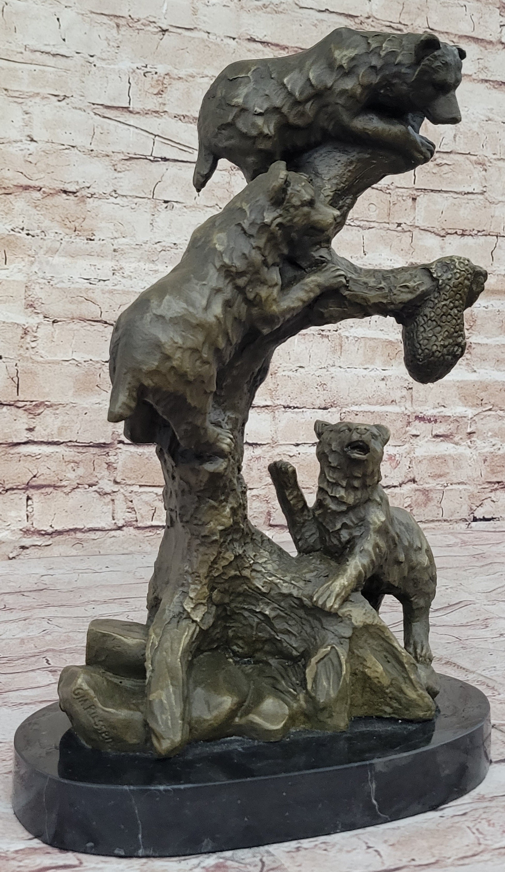 Bear Family Looking for Honey Bronze Sculpture Marble Base