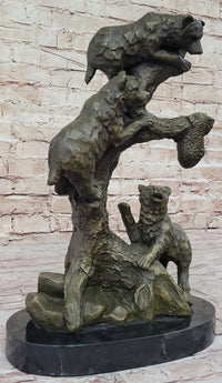 Bear Family Looking for Honey Bronze Sculpture Marble Base