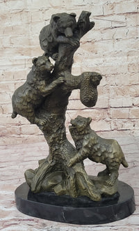 Bear Family Looking for Honey Bronze Sculpture Marble Base