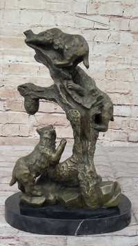 Bear Family Looking for Honey Bronze Sculpture Marble Base