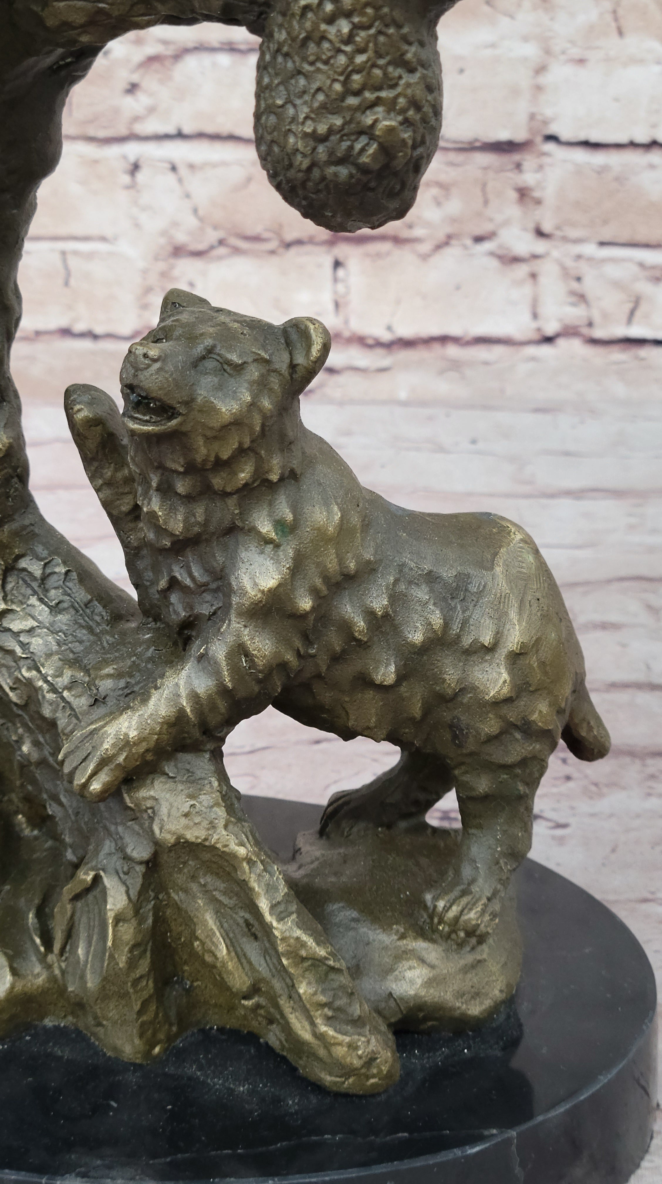 Bear Family Looking for Honey Bronze Sculpture Marble Base