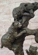 Bear Family Looking for Honey Bronze Sculpture Marble Base