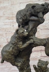 Bear Family Looking for Honey Bronze Sculpture Marble Base