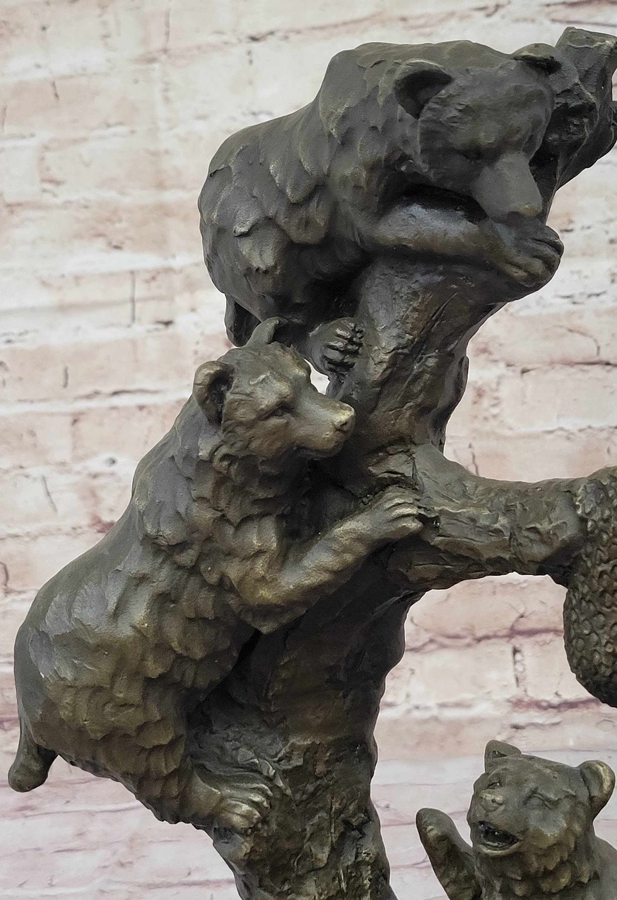 Bear Family Looking for Honey Bronze Sculpture Marble Base