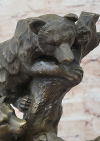 Bear Family Looking for Honey Bronze Sculpture Marble Base