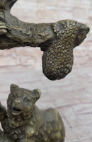 Bear Family Looking for Honey Bronze Sculpture Marble Base