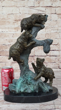 Bear Family Looking for Honey - Bronze Sculpture on Marble Base