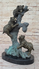Bear Family Looking for Honey - Bronze Sculpture on Marble Base