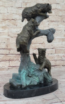 Bear Family Looking for Honey - Bronze Sculpture on Marble Base