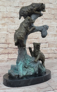 Bear Family Looking for Honey - Bronze Sculpture on Marble Base
