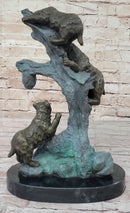 Bear Family Looking for Honey - Bronze Sculpture on Marble Base