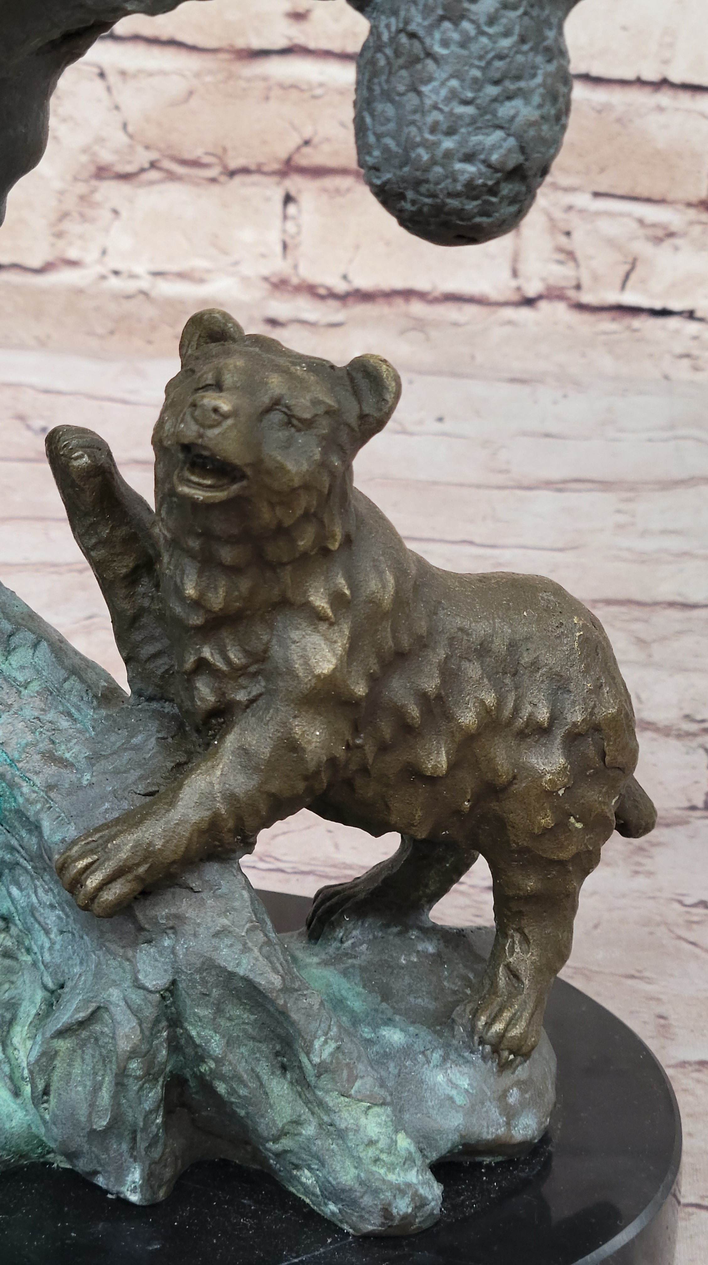 Bear Family Looking for Honey - Bronze Sculpture on Marble Base