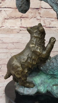 Bear Family Looking for Honey - Bronze Sculpture on Marble Base