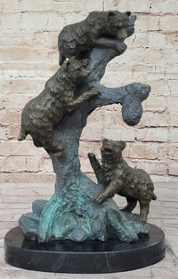 Bear Family Looking for Honey - Bronze Sculpture on Marble Base