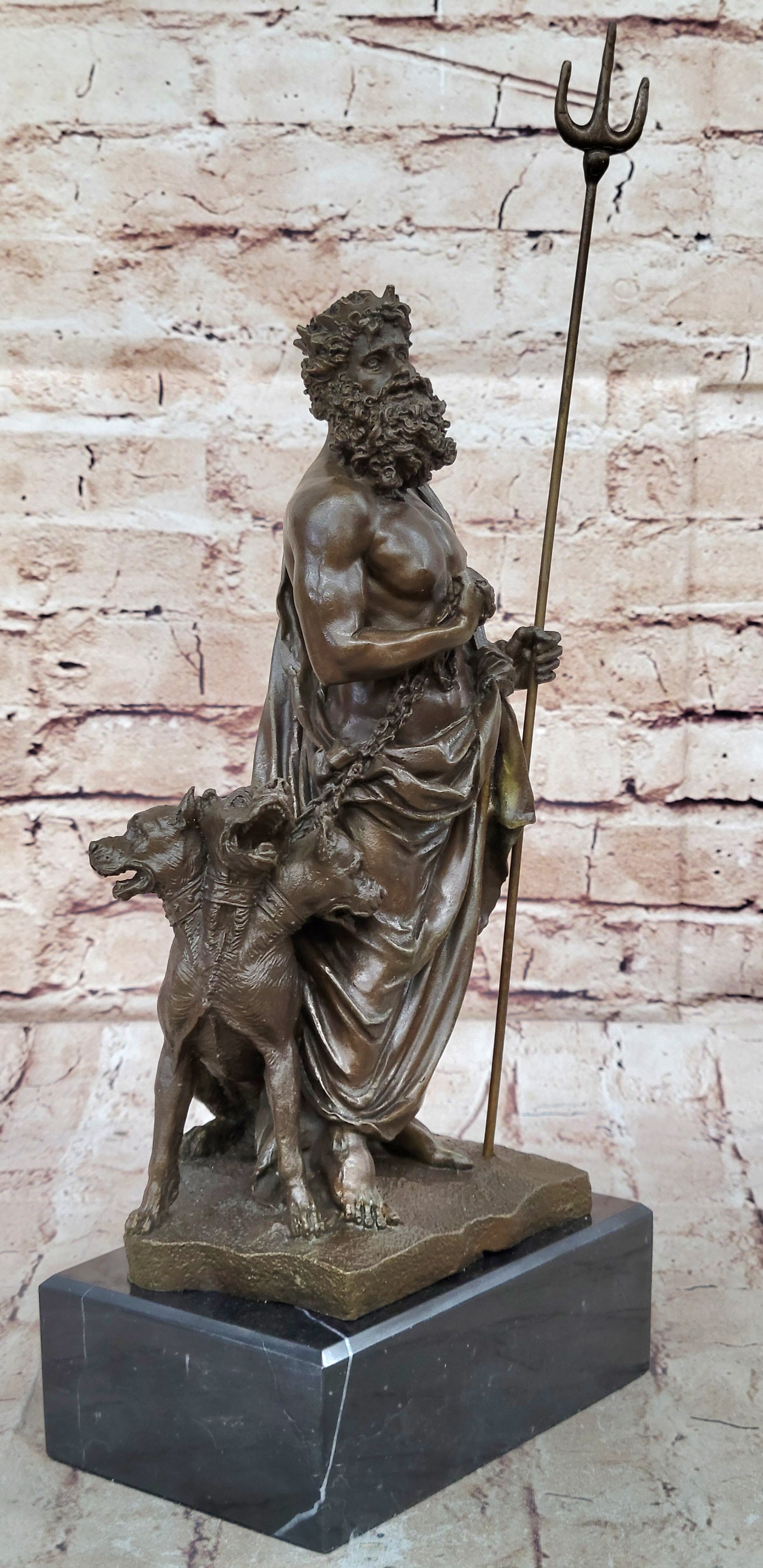 Hades Pluto & Cerberus 3 Headed Dog Bronze Metal Sculpture