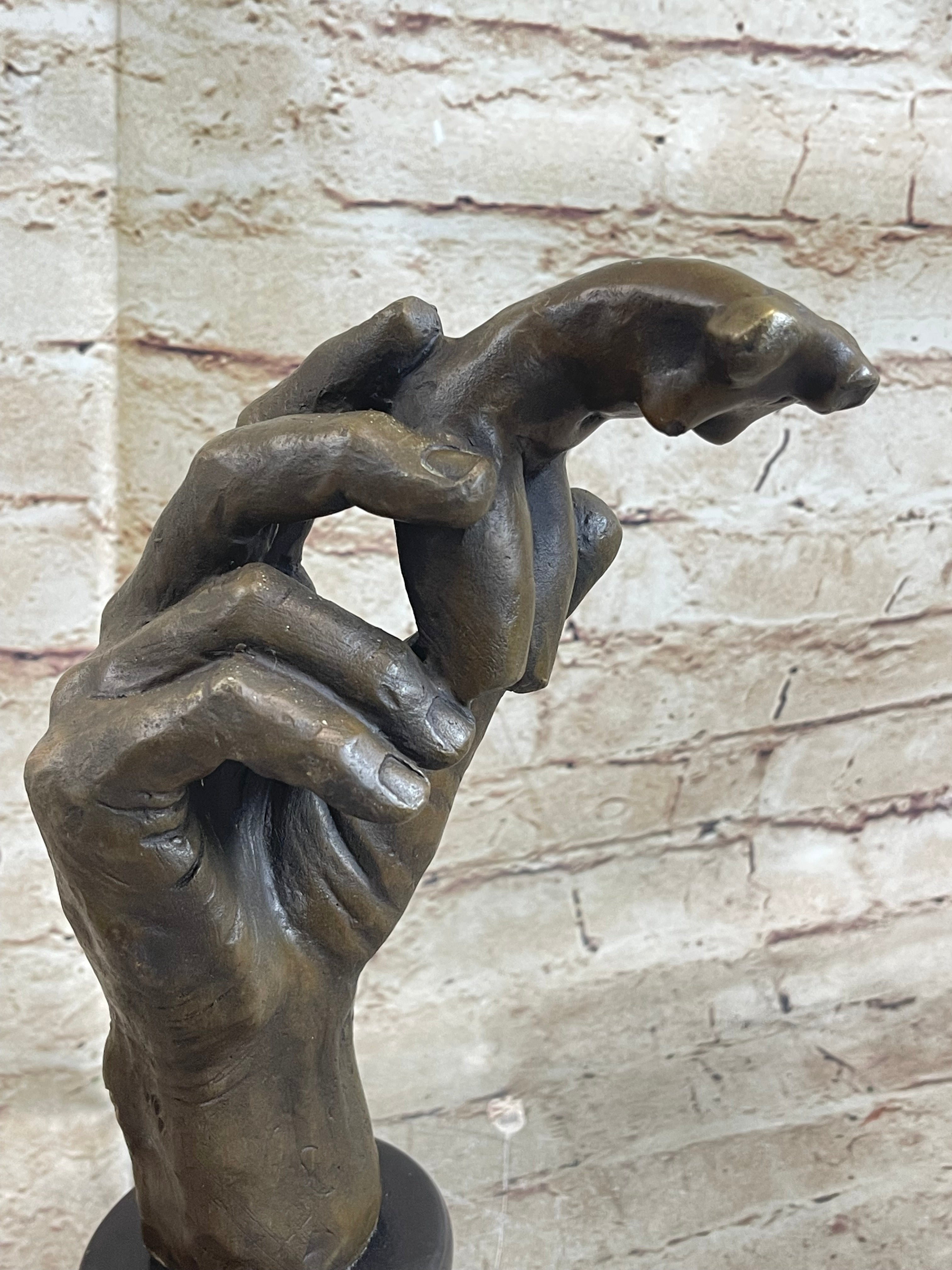 Signed Famous Work Hand Holding Torso Nude Female Bronze Sculpture