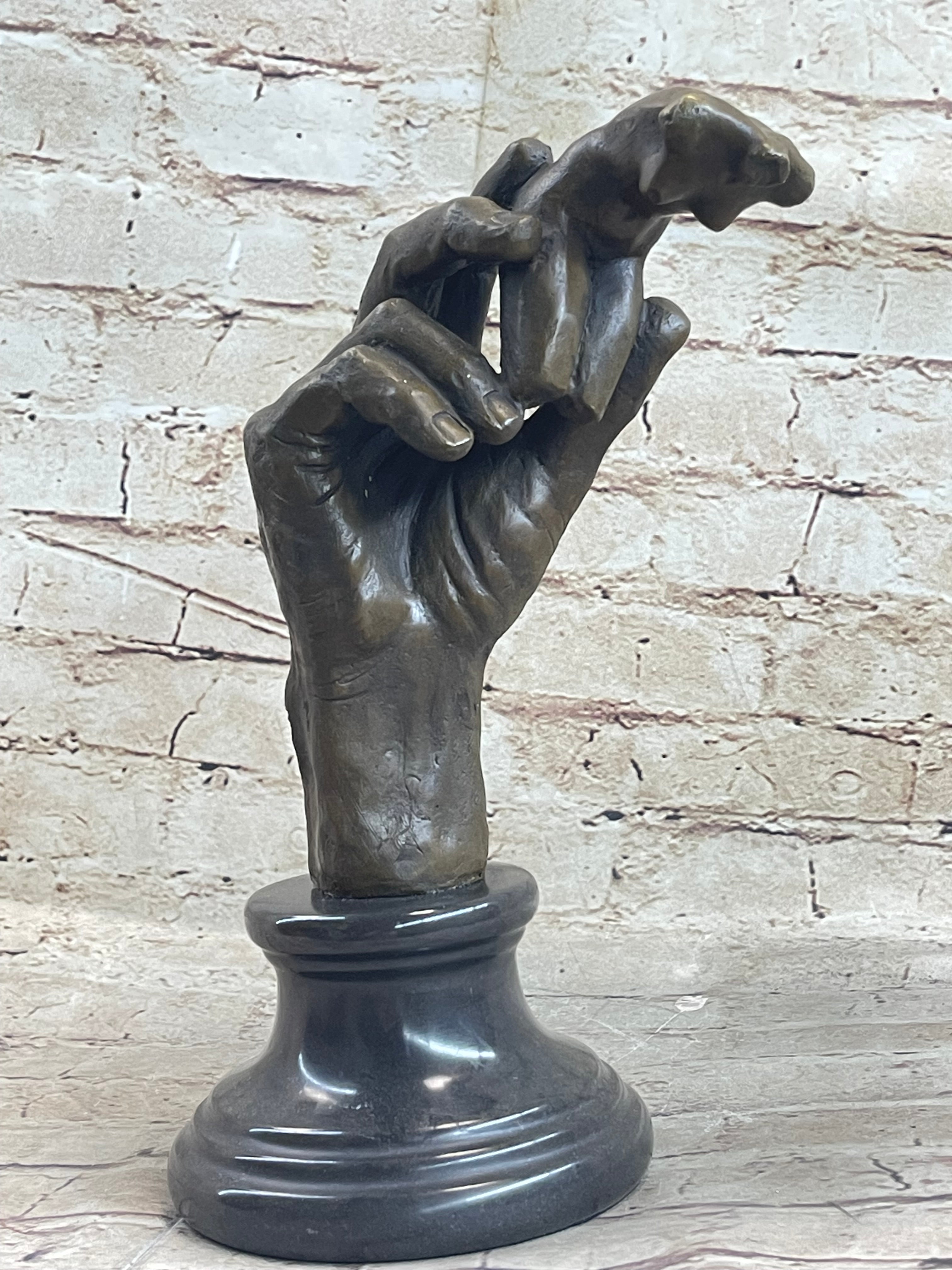 Signed Famous Work Hand Holding Torso Nude Female Bronze Sculpture