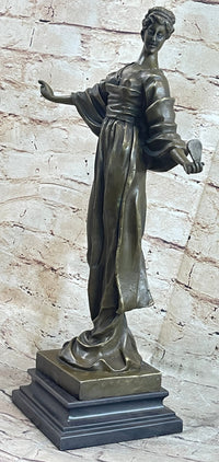19th Century Woman Holding Mirror Bronze Sculpture 19" x 11"