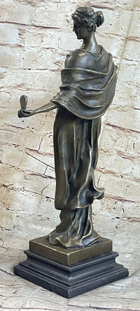19th Century Woman Holding Mirror Bronze Sculpture 19" x 11"