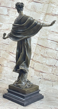 19th Century Woman Holding Mirror Bronze Sculpture 19" x 11"