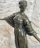 19th Century Woman Holding Mirror Bronze Sculpture 19" x 11"