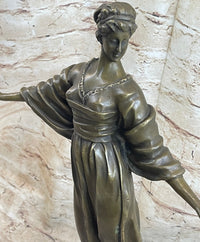 19th Century Woman Holding Mirror Bronze Sculpture 19" x 11"