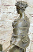 19th Century Woman Holding Mirror Bronze Sculpture 19" x 11"
