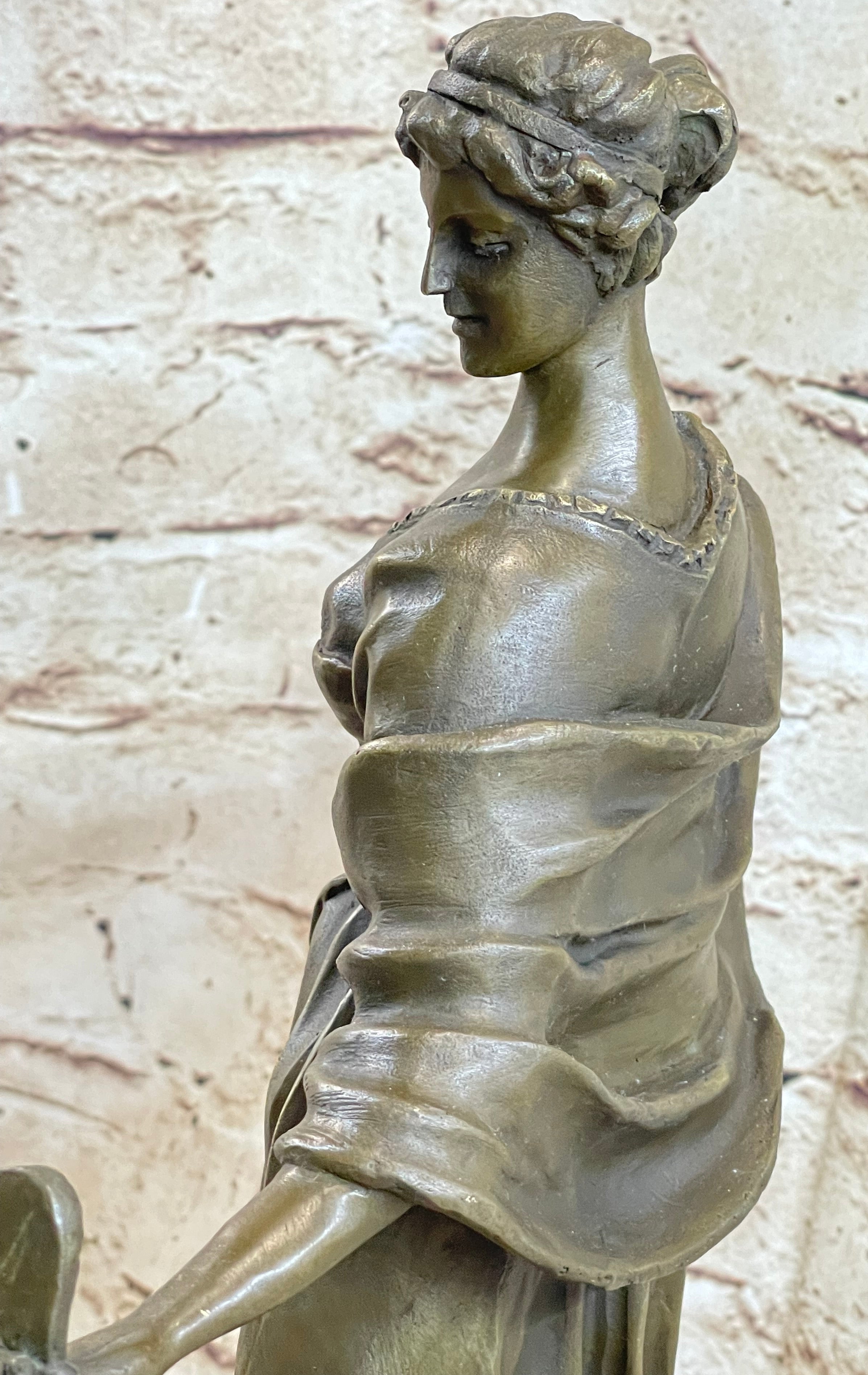 19th Century Woman Holding Mirror Bronze Sculpture 19" x 11"