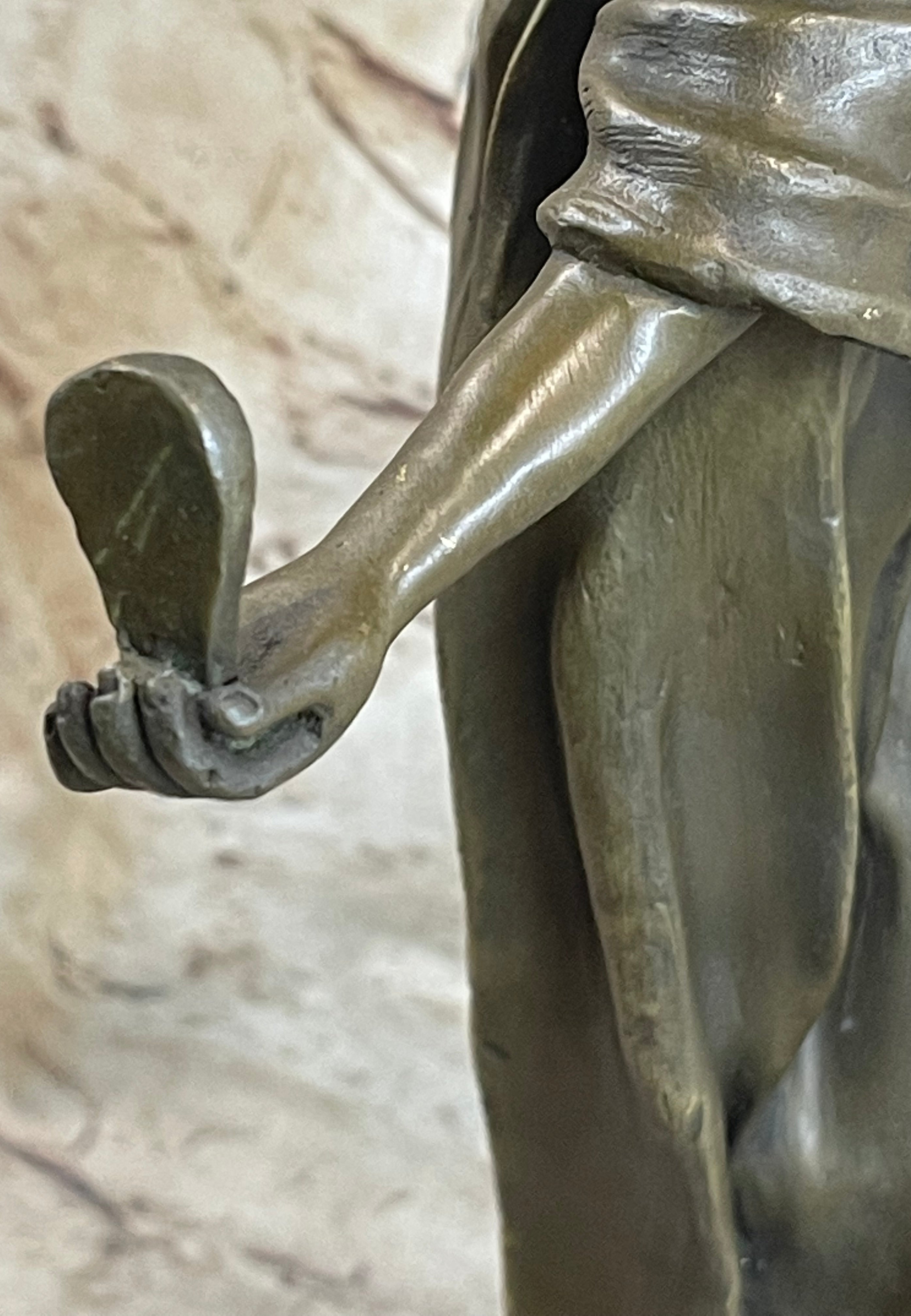 19th Century Woman Holding Mirror Bronze Sculpture 19" x 11"