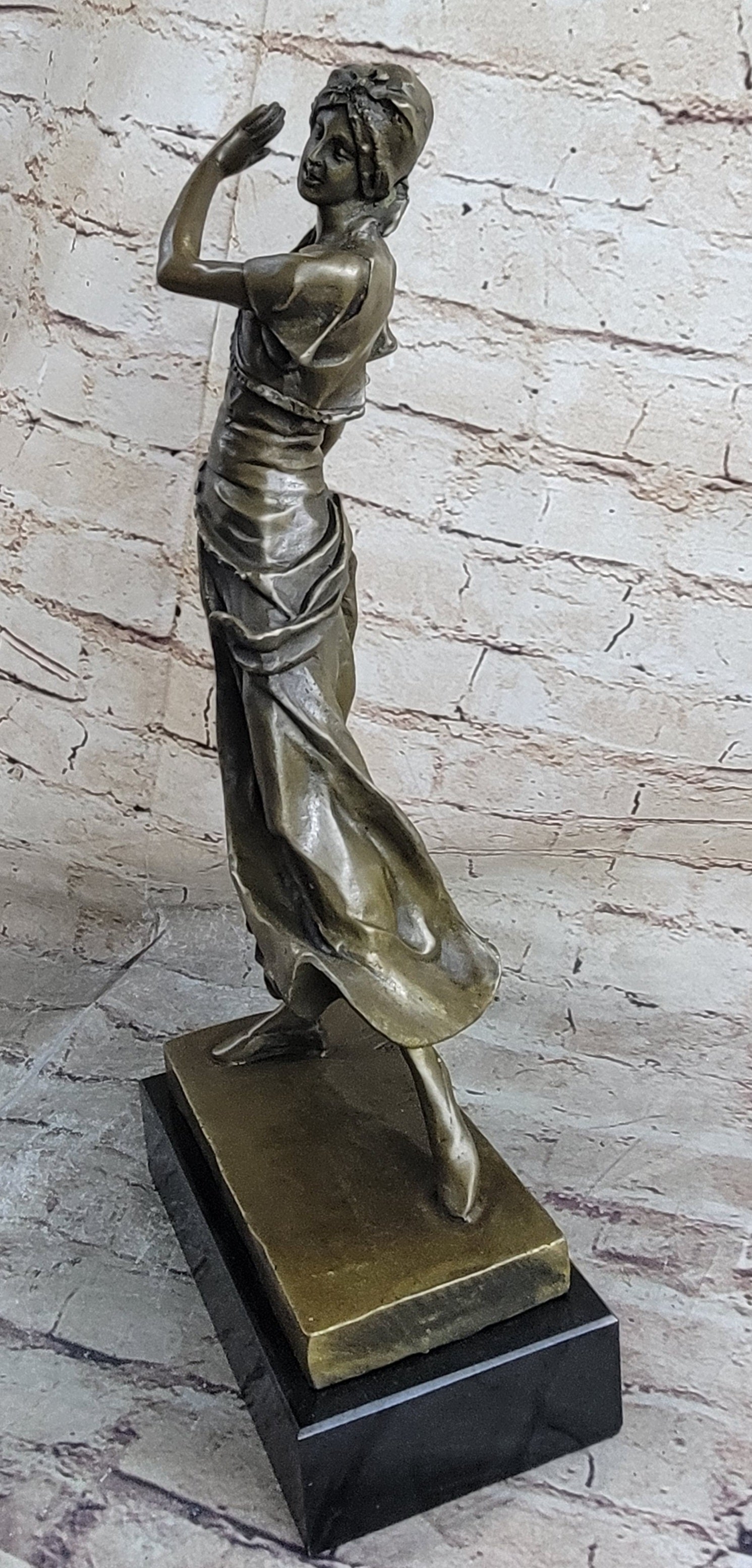 Vintage Gory Gypsy Dancer on Green Marble Base Sculpture
