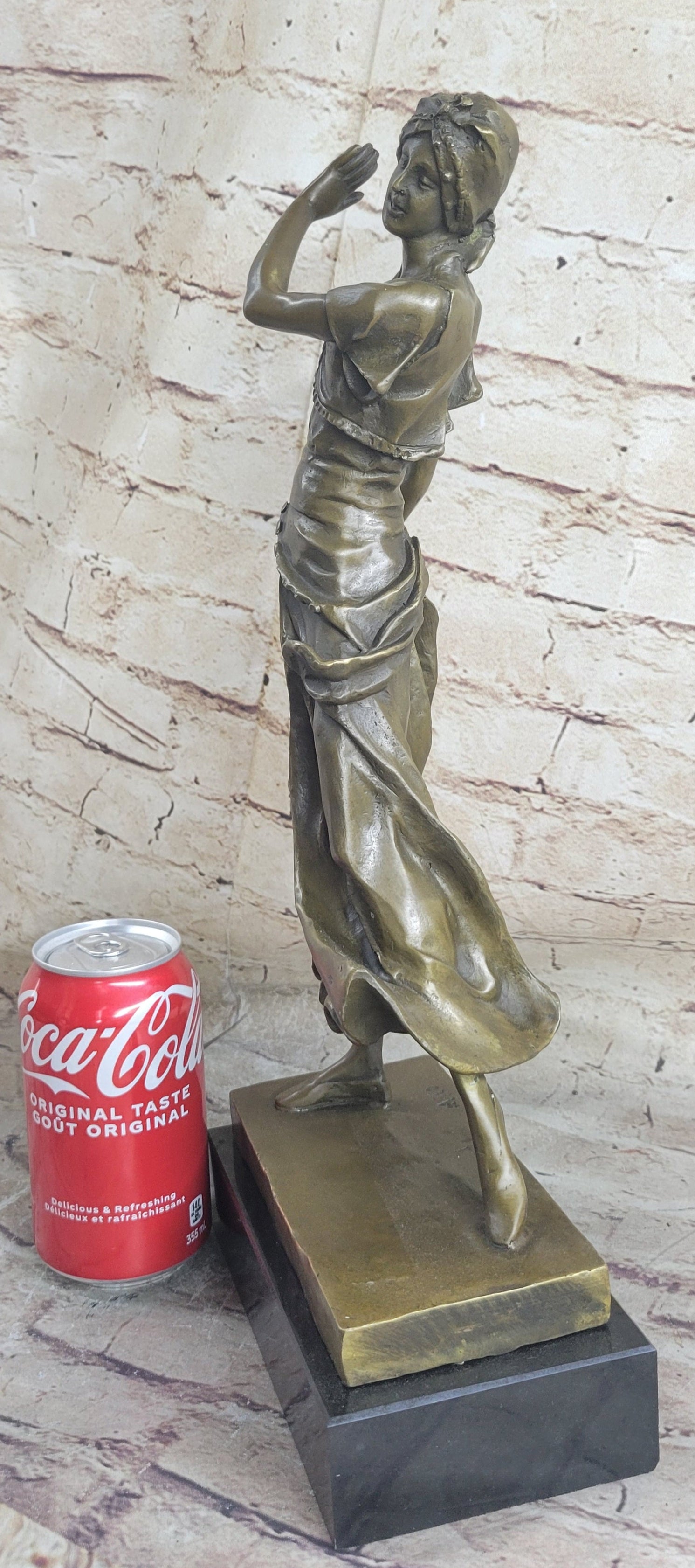 Vintage Gory Gypsy Dancer on Green Marble Base Sculpture