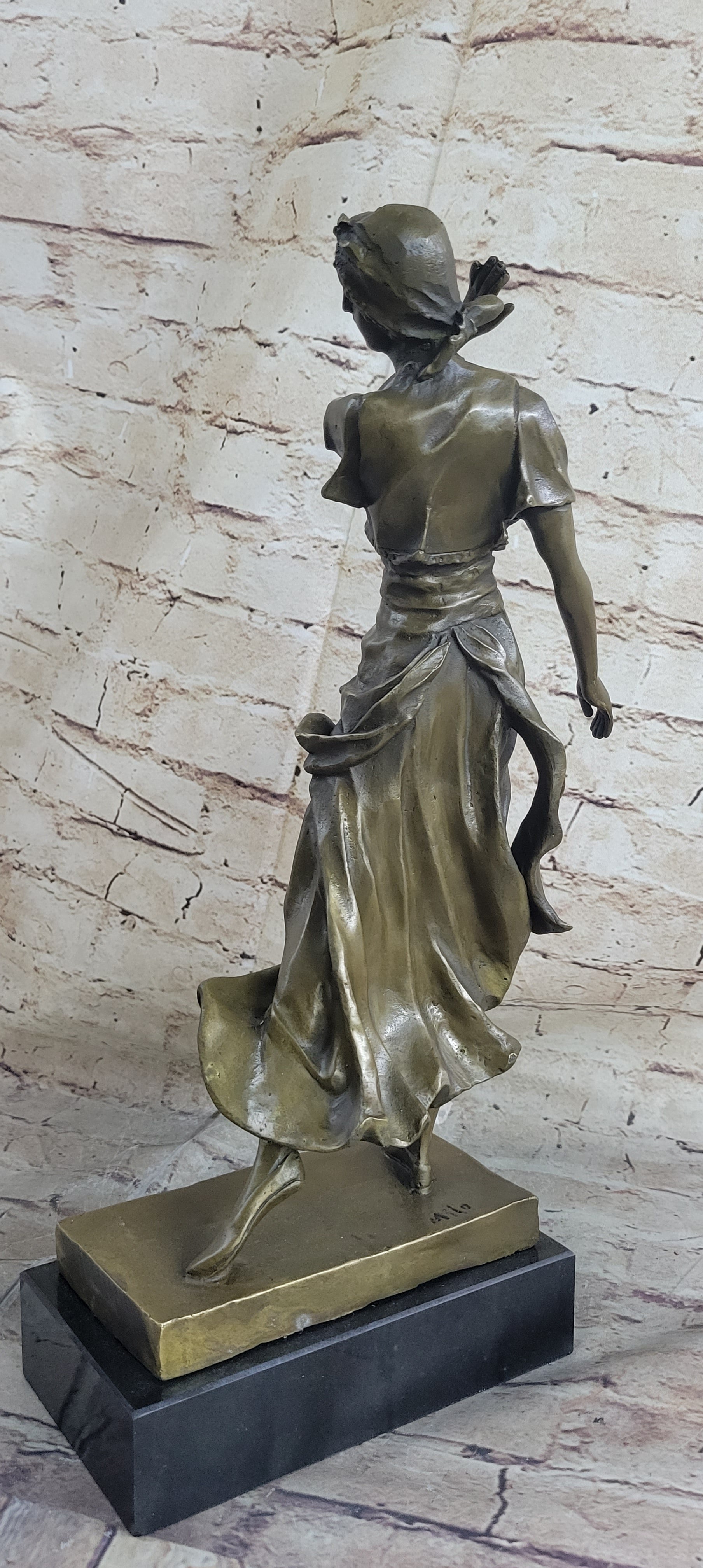 Vintage Gory Gypsy Dancer on Green Marble Base Sculpture