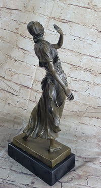 Vintage Gory Gypsy Dancer on Green Marble Base Sculpture