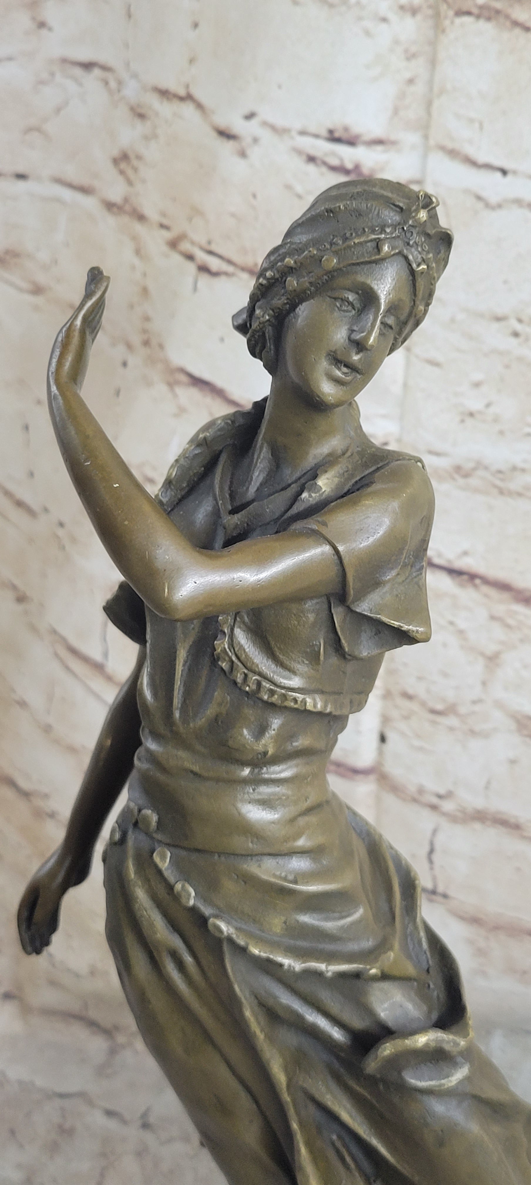 Vintage Gory Gypsy Dancer on Green Marble Base Sculpture
