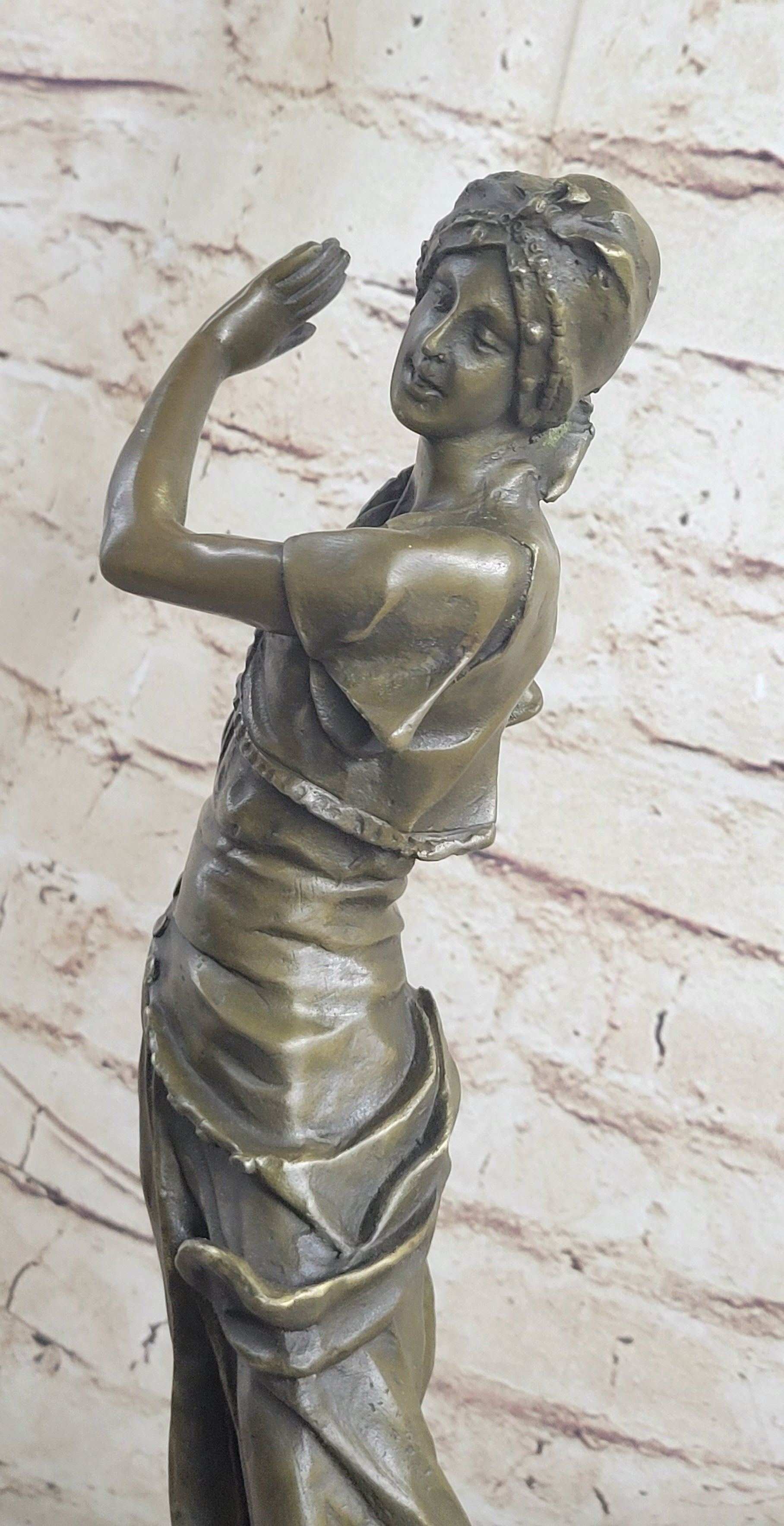 Vintage Gory Gypsy Dancer on Green Marble Base Sculpture