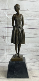 Young Woman in Dress With Short Hair Bronze Sculpture on Marble