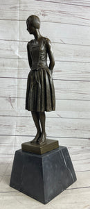 Young Woman in Dress With Short Hair Bronze Sculpture on Marble
