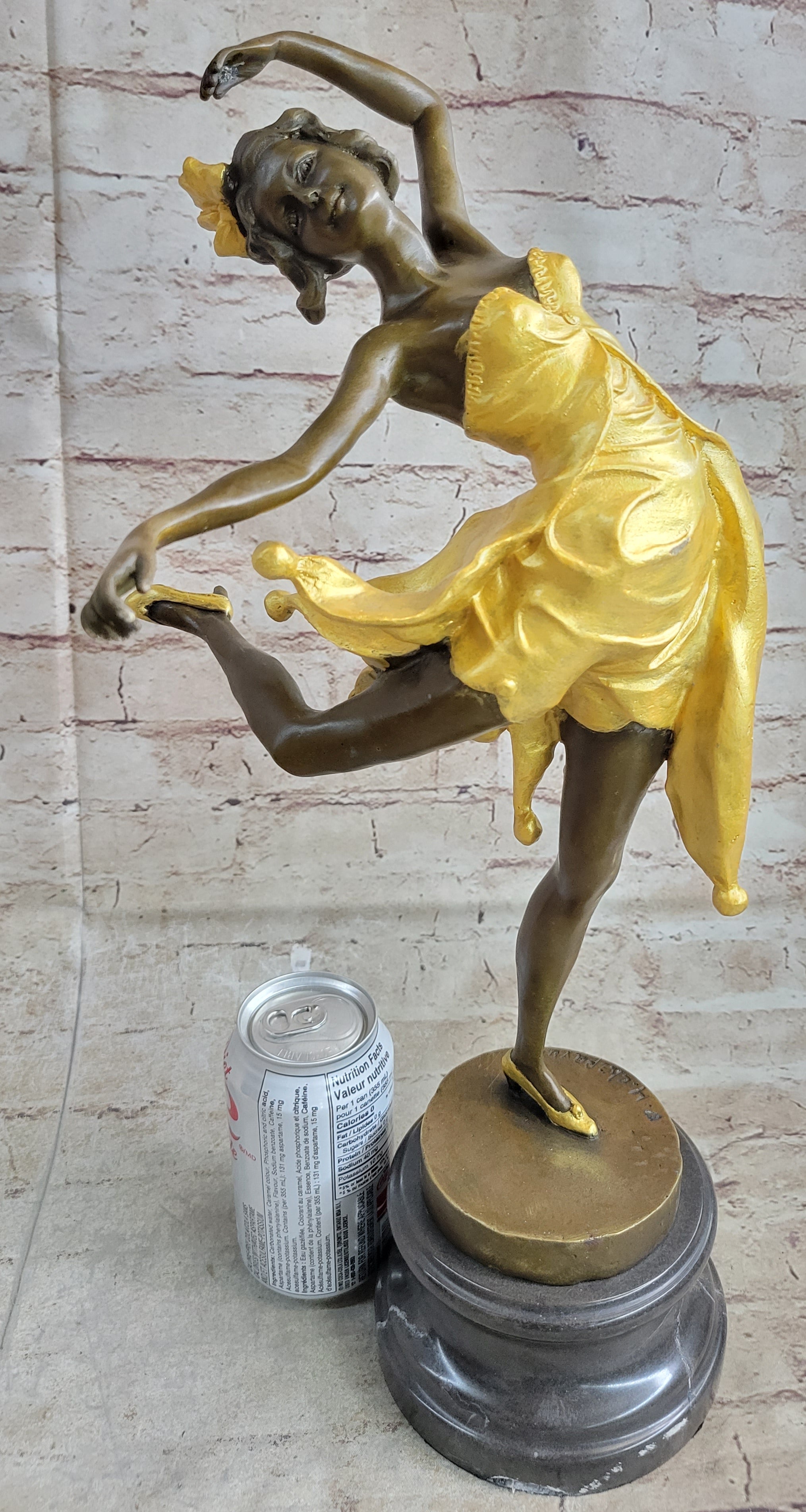 Art Deco Female Dancer with Bow Gold Patina Bronze Sculpture