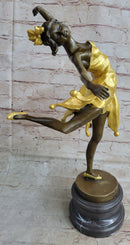 Art Deco Female Dancer with Bow Gold Patina Bronze Sculpture