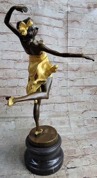 Art Deco Female Dancer with Bow Gold Patina Bronze Sculpture